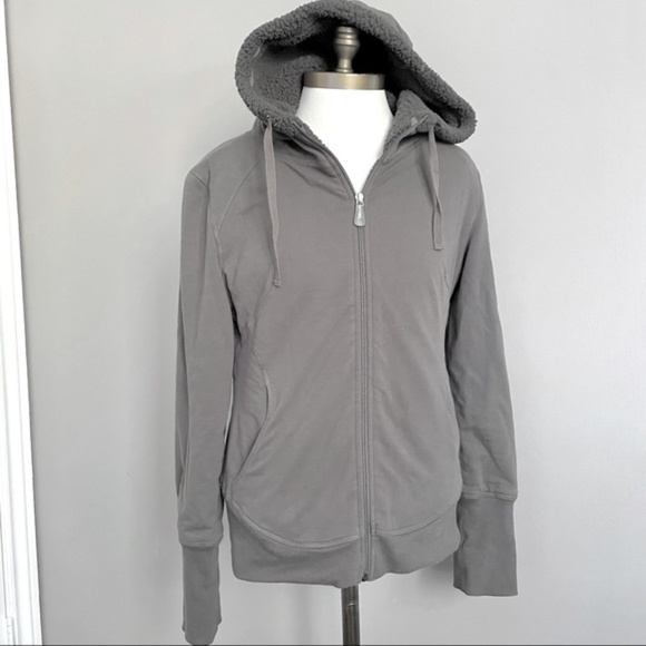 ALO Yoga Tops - Alo Yoga Gray Organic Cotton Sherpa Fleece Lined Full Zip Thumbholes Hoodie S/M